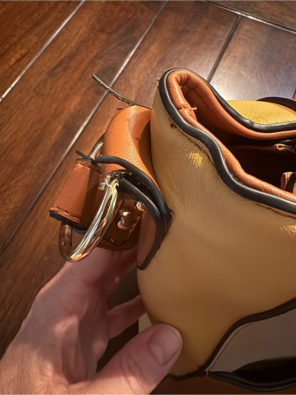 Women’s Two-Tone Shoulder Bag - Brown & Yellow, Gold Hardware - Picture 8 of 10